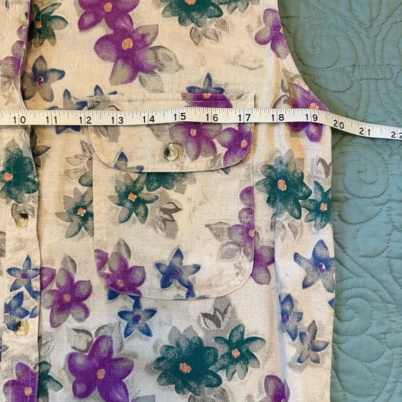 Vintage Red Rover Linen Floral Sleeveless Button-Up Shirt Size M Women - Picture 6 of 8